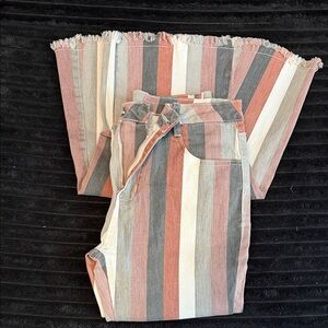 Striped Wide-Leg Jeans in Multicolor Cotton Blend